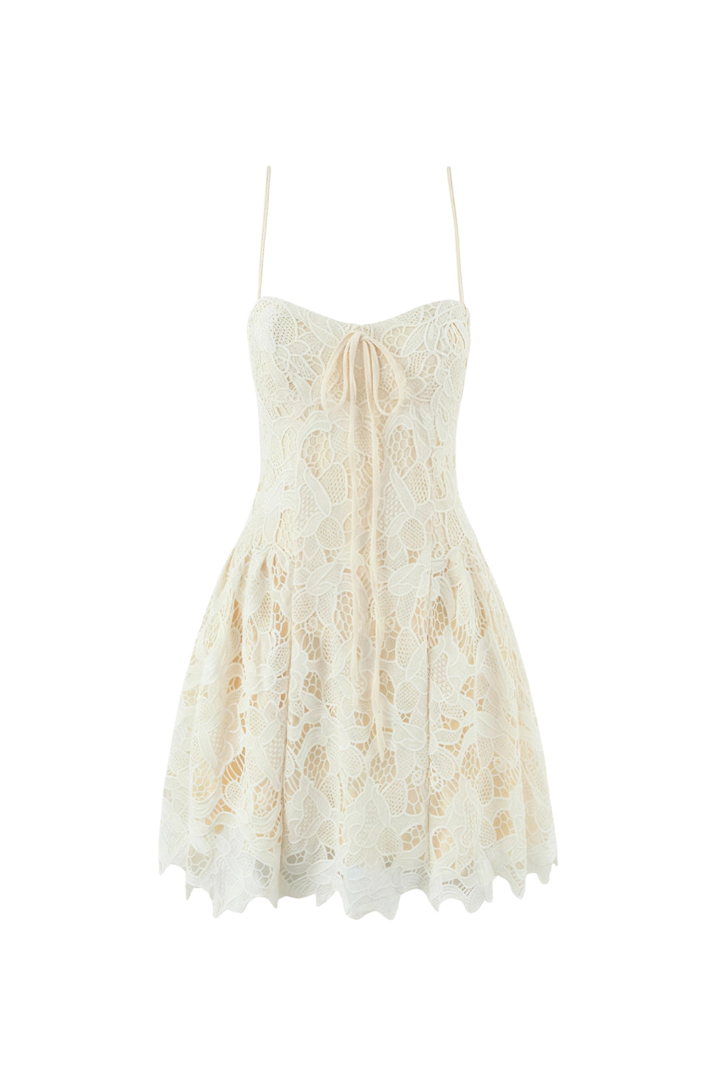 Flowering Girl Women Lace Hollow Sleeveless Mini Dress In Yellow