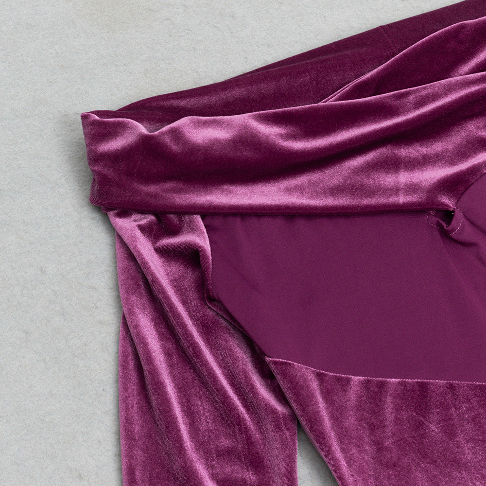 Flowering Girl Women Long Sleeve Maxi Velvet Dress Magenta