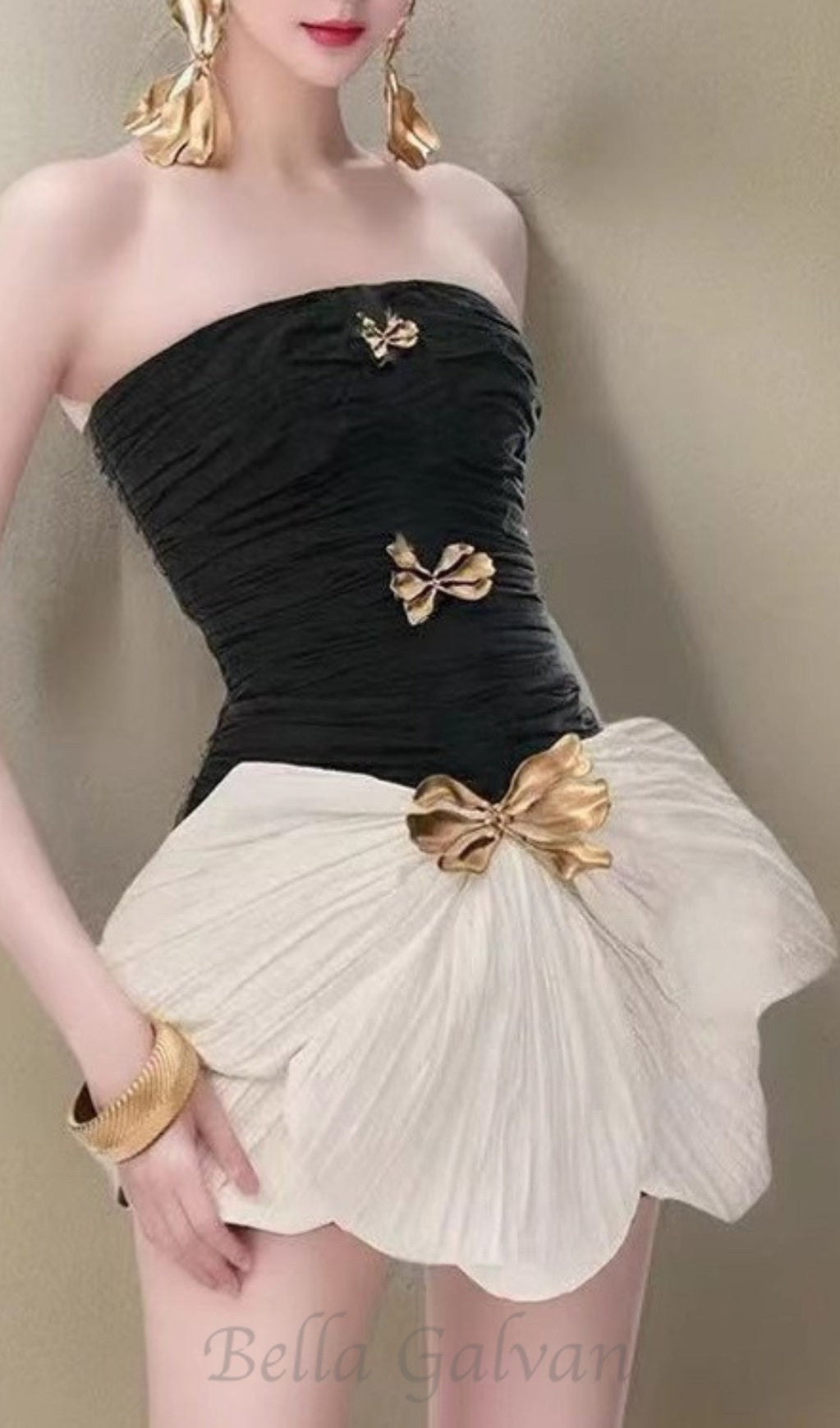 Flowering Girl Women two-tone bow strapless ruched mini dress