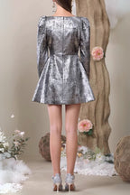 Flowering Girl Women Camren Silver Long Sleeve Bow Mini Dress