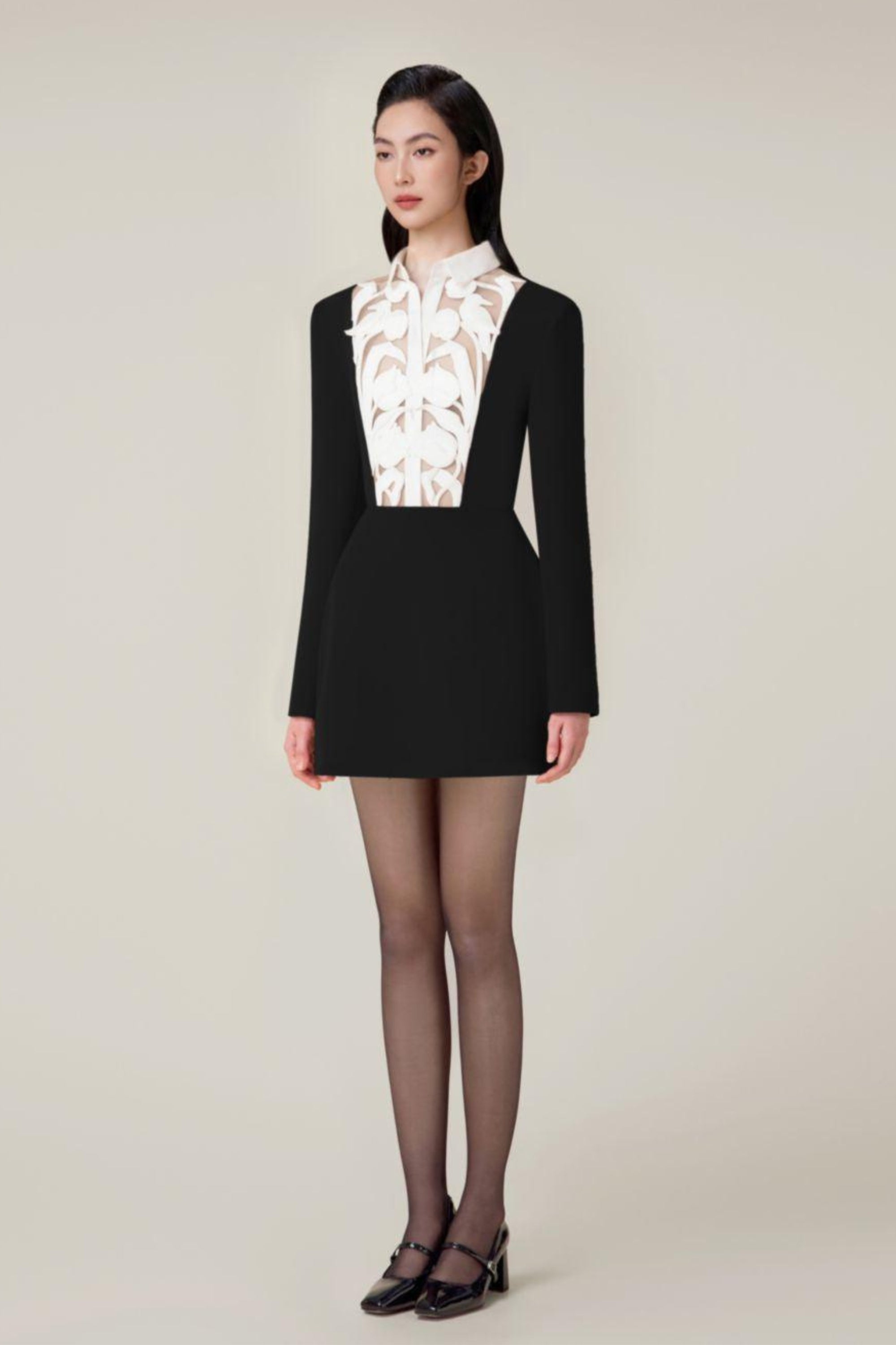 Flowering Girl Women Hollow a-Line Mini Dress In Black