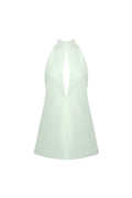 v-neck cutout backless crepe halter dress - celadon