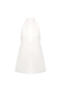 v-neck cutout backless crepe halter dress - white