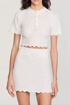Angela Ruffle Trim Pearl Beaded Knit Sweater