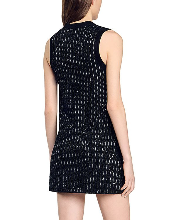 Flowering Girl Women mini dress in black with stripe Embellished