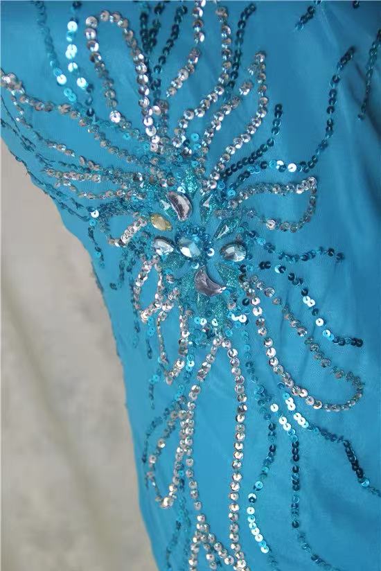 Blue Spaghetti Strap Beaded Chiffon Long Evening Dress