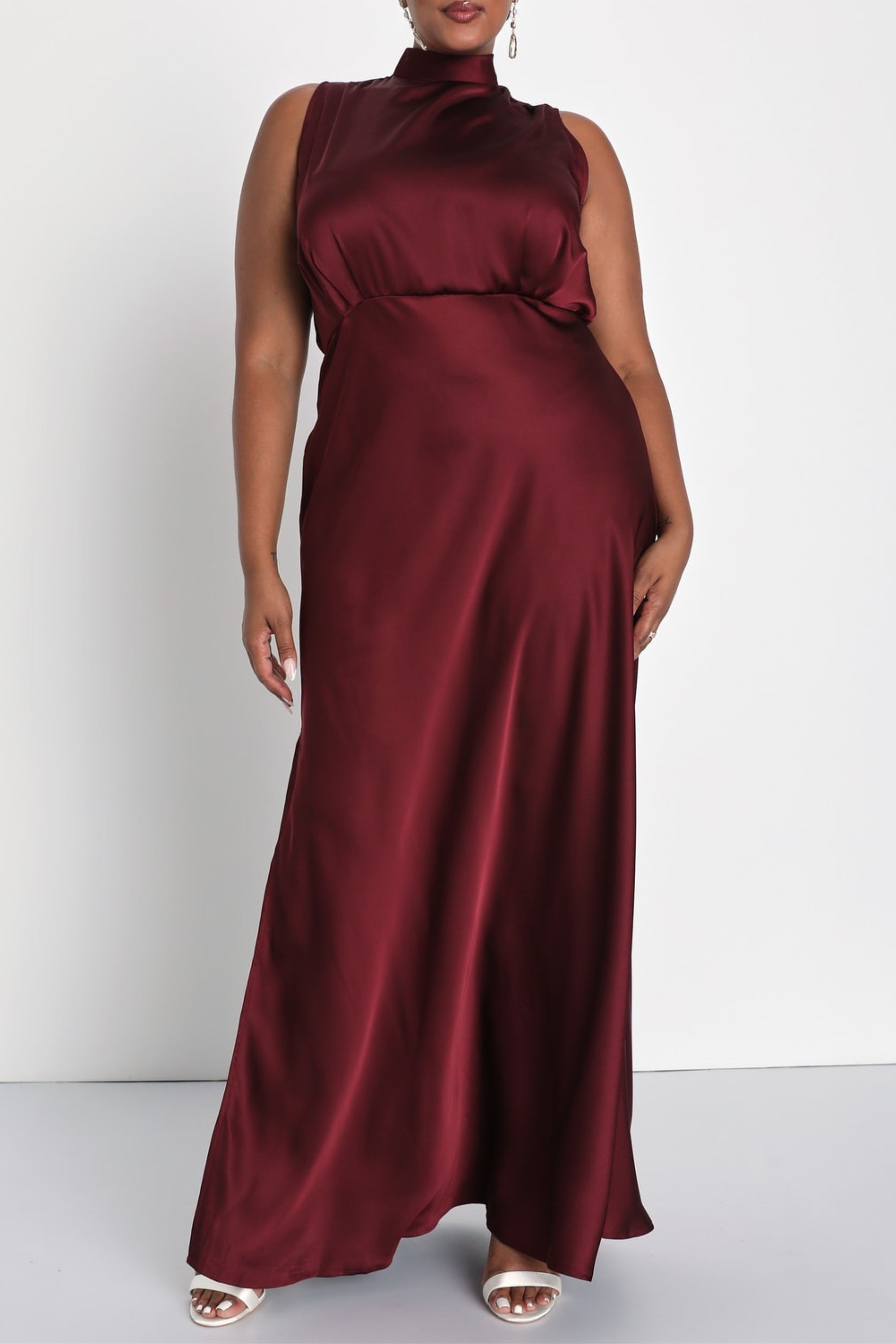 Flowering Girl Women Wine Satin Maxi Dress