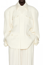 Flowering Girl Women Collared Long Sleeve Belted Cargo Pocket Mini Field Jacket