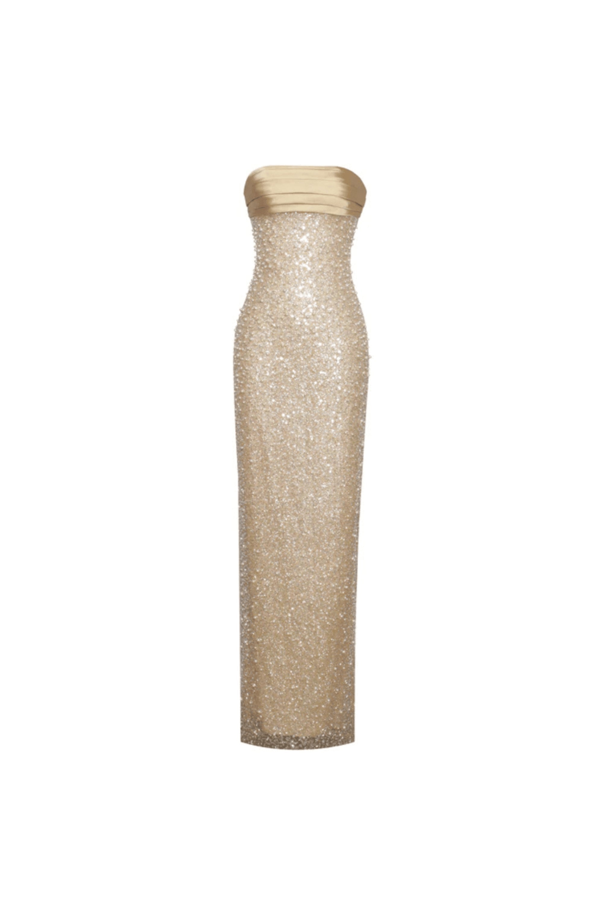 Flowering Girl Women Gold Satin Sequin Pearls Beaded Maxi Dress