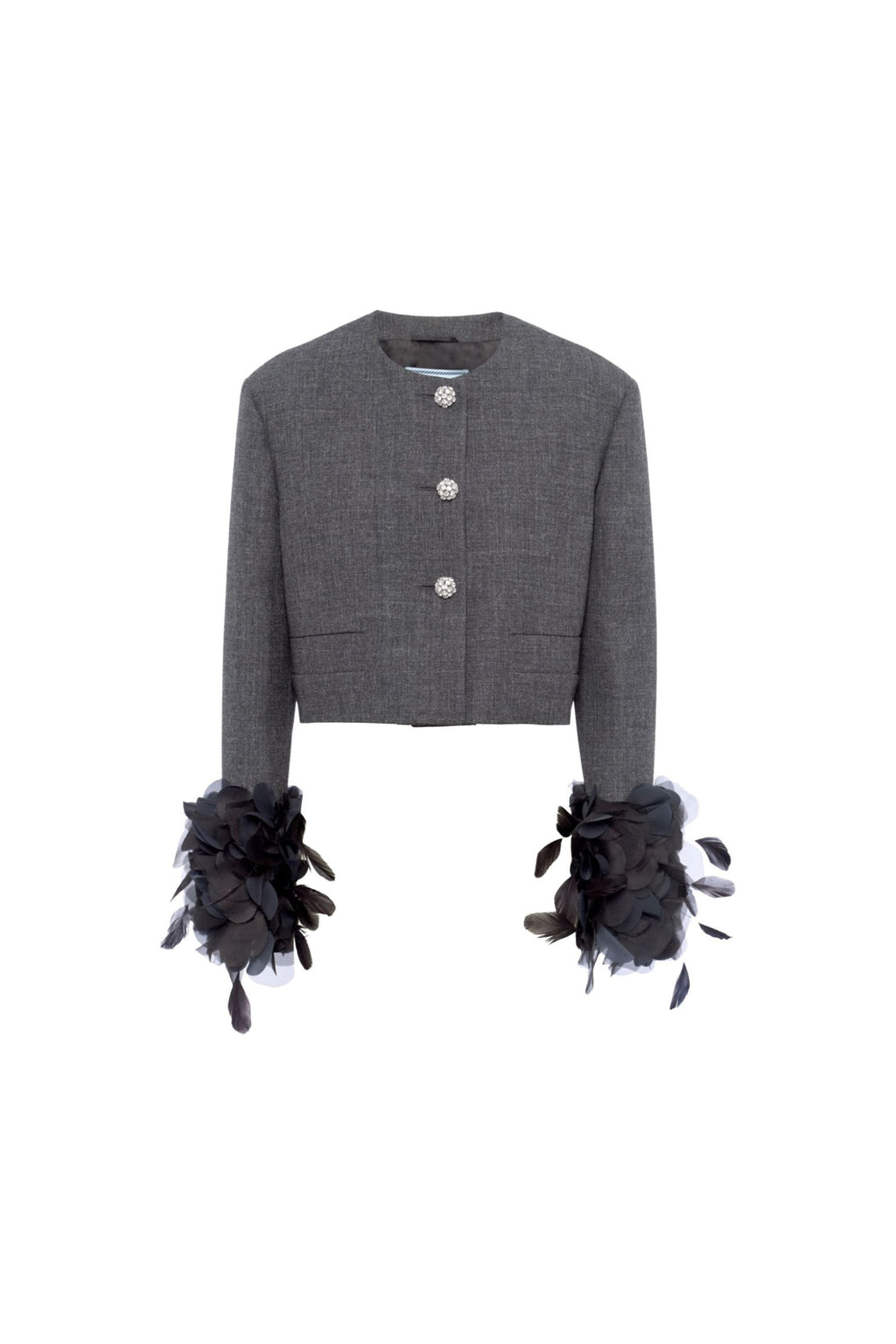 Flowering Girl Women Feather-Trim Single-Breasted Wool Jacket