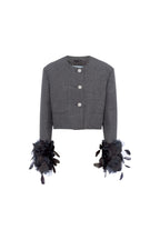 Flowering Girl Women Feather-Trim Single-Breasted Wool Jacket