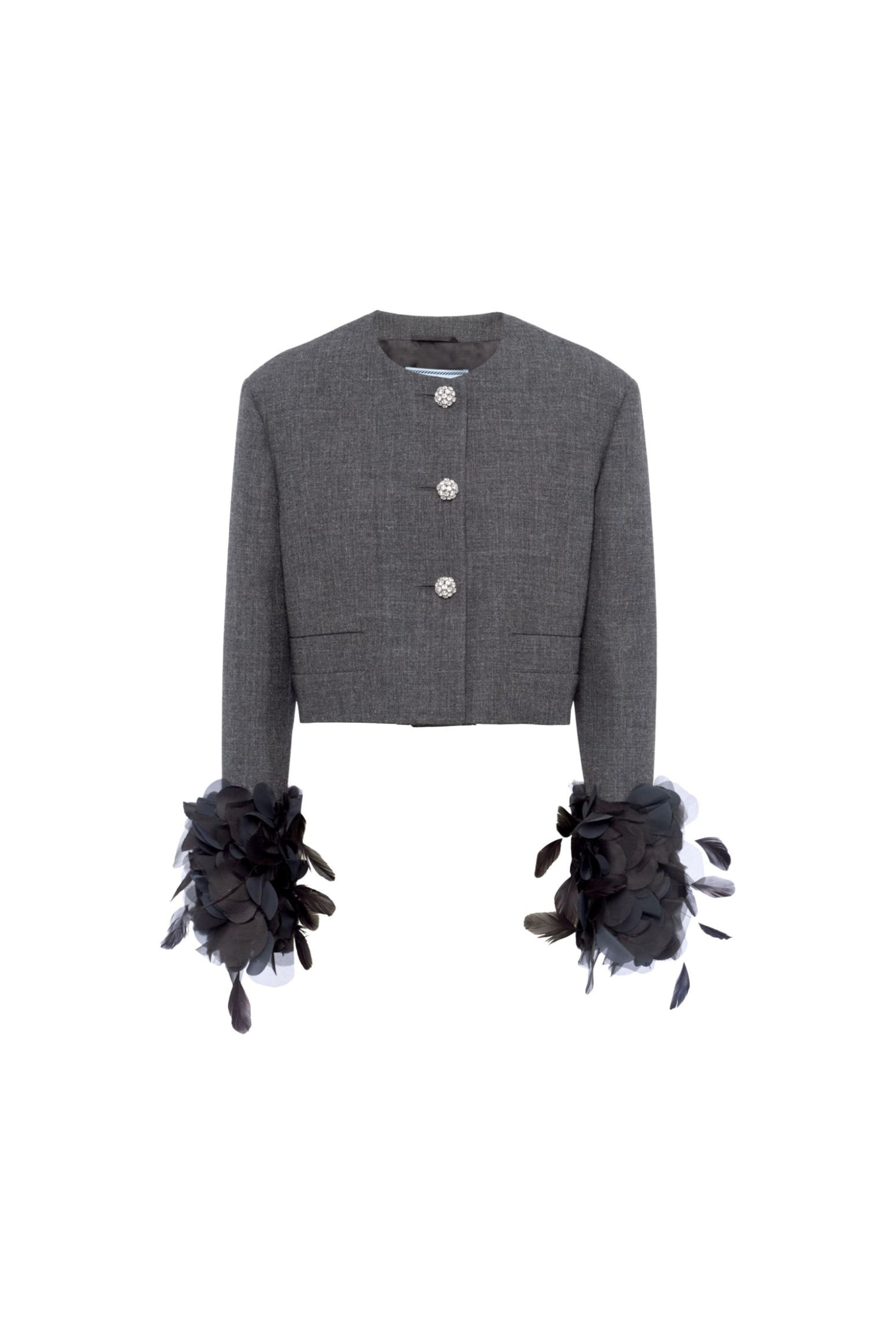 Flowering Girl Women Feather-Trim Single-Breasted Wool Jacket
