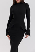 Flowering Girl Women Long Sleeve Bandage Maxi Dress In Black