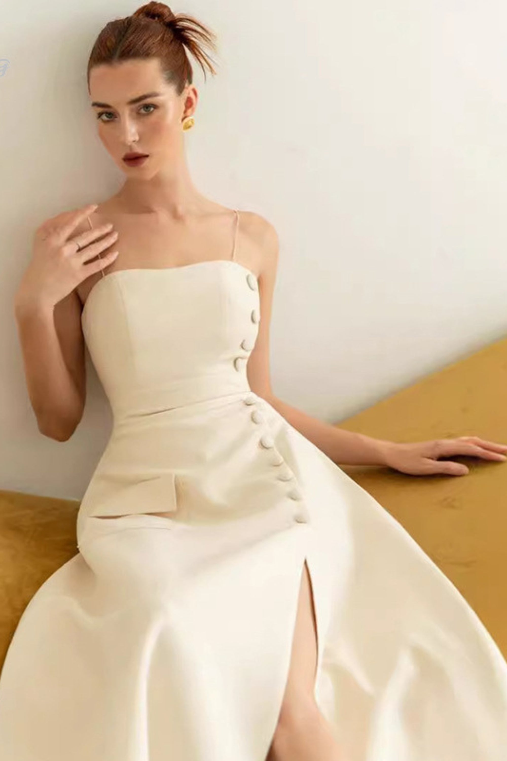 Elio Button-Embellished Midi Dress In Cream