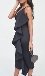 Flowering Girl Women Asymmetric Draped Frill Scuba Dress