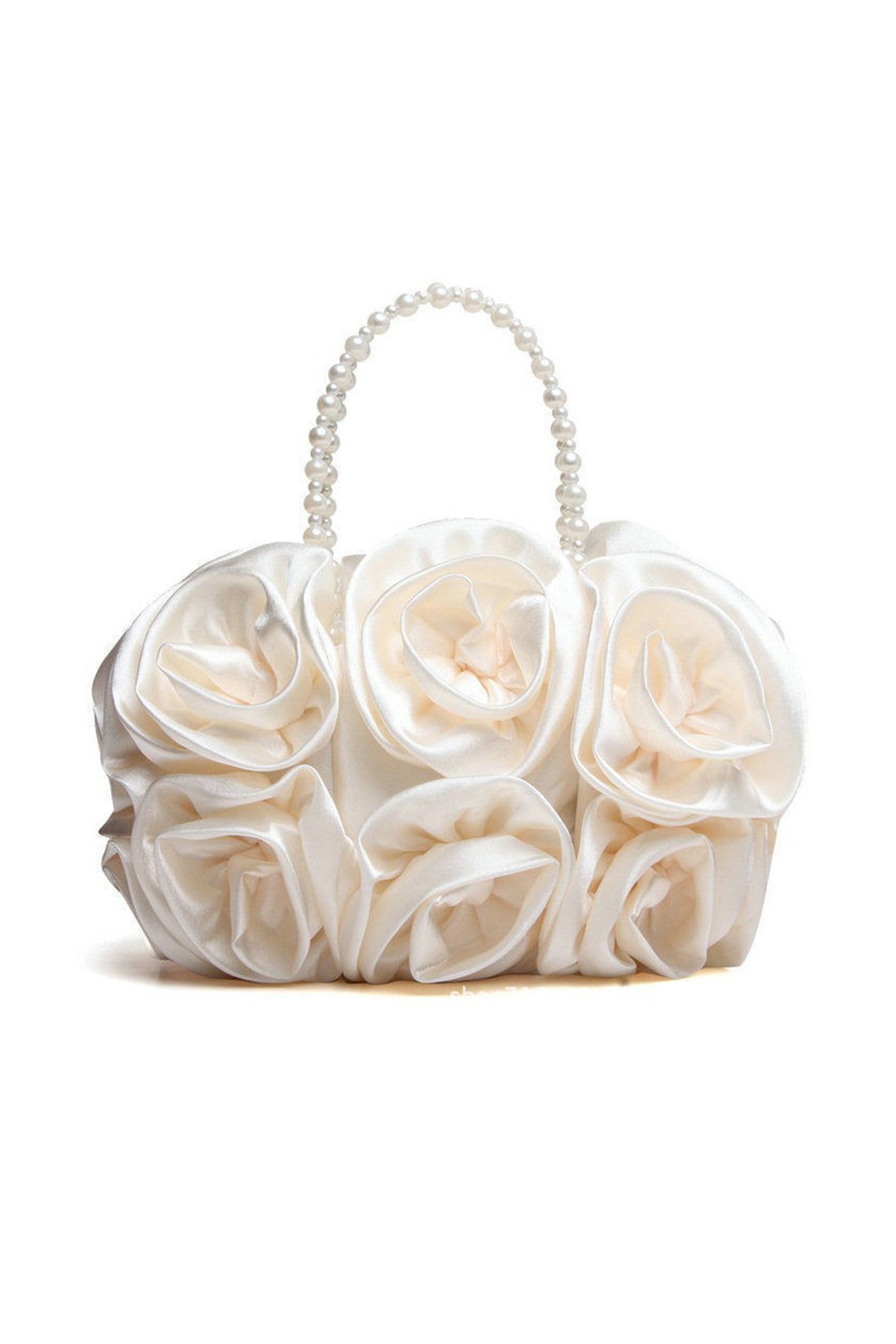 Flowering Girl Women Satin Rosettes Pearl Handbag