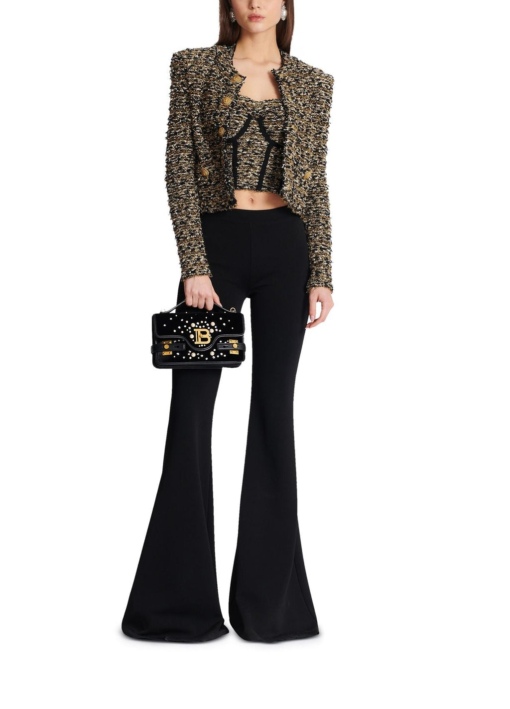 Flowering Girl Women Cropped lurex tweed jacket in gold