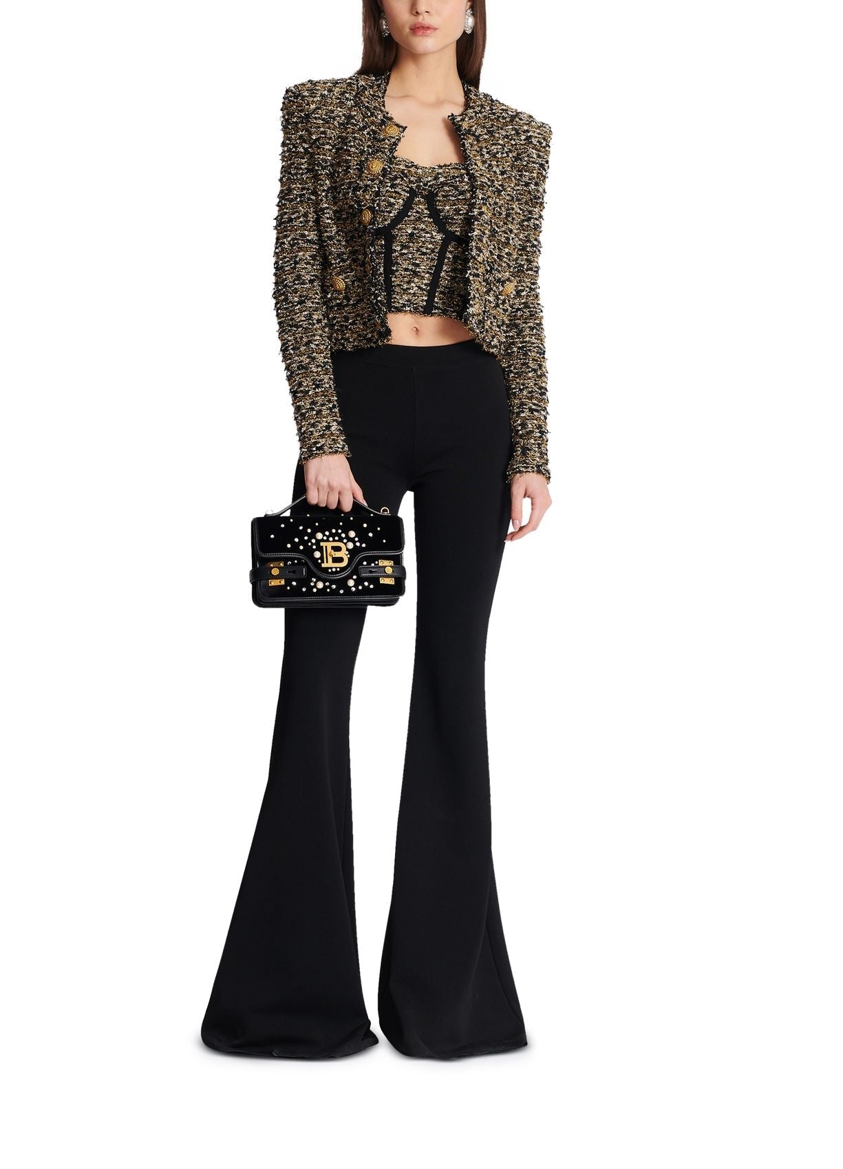 Flowering Girl Women Cropped lurex tweed jacket in gold