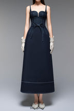 Flowering Girl Women A-line Sleeveless Denim Midi Dress in blue
