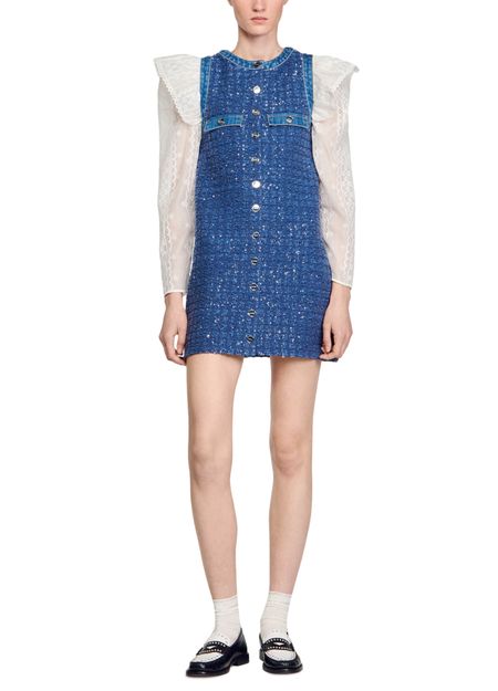 Flowering Girl Women Palmare Tweed mini Dress in blue
