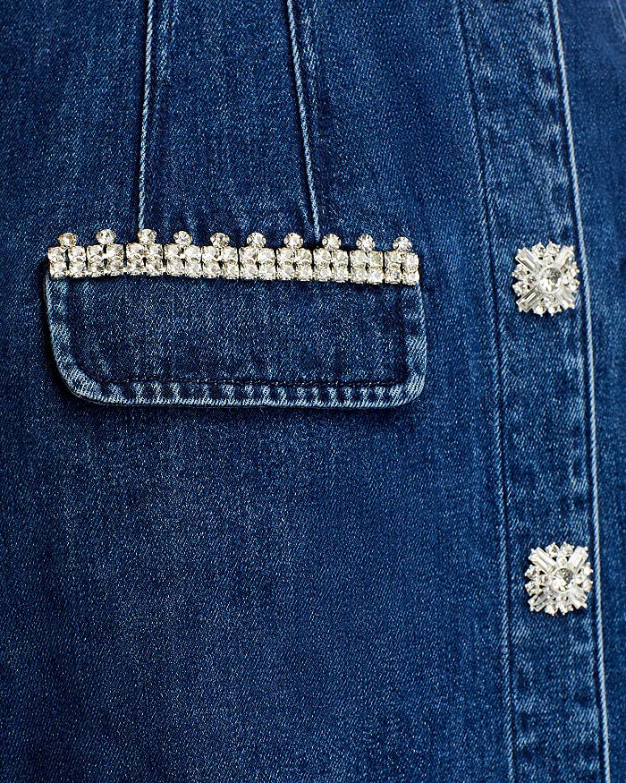 Flowering Girl Women Denim Rhinestone Trim Dress In Blue