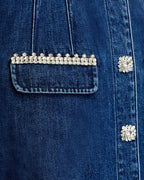 Flowering Girl Women Denim Rhinestone Trim Dress In Blue