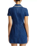 Denim Rhinestone Trim Dress in blue