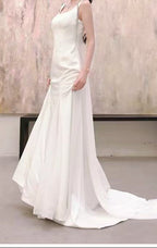 White Sleeveless Square Neck Mermaid Wedding Dress with Train