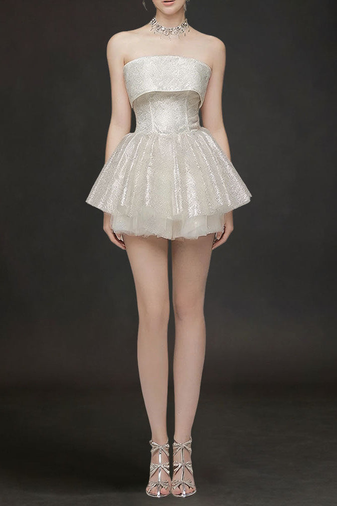 Alberta Mesh Tulle Strapless Tutu Mini Dress In Apricot