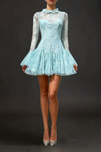 Flowering Girl Women Blue Embroidered Flared Mini Dress