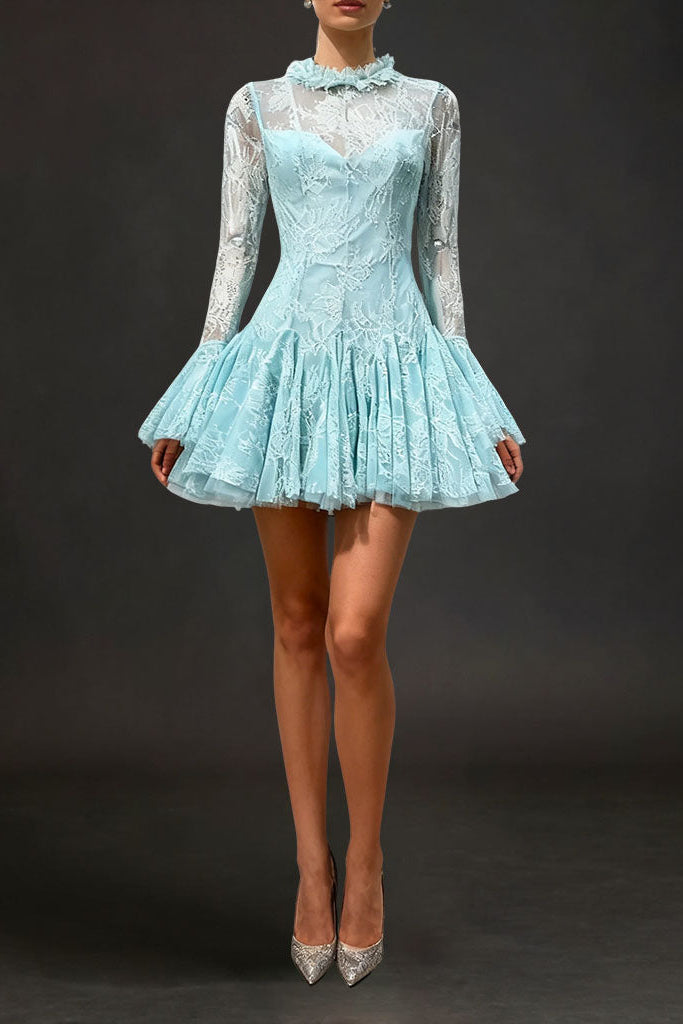 Flowering Girl Women Blue Embroidered Flared Mini Dress