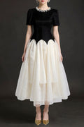 Leona Black-White Two-Tone Rhinestone Neck Tulle Maxi Dress
