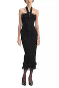 Flowering Girl Women Knit Zip Ruffle Midi Dress In Black