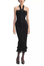 Flowering Girl Women Knit Zip Ruffle Midi Dress In Black