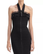 Flowering Girl Women Knit Zip Ruffle Midi Dress In Black