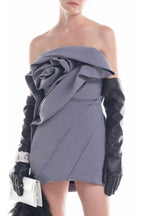 Flowering Girl Women Alisa Strapless Flower Mini Dress In Gray