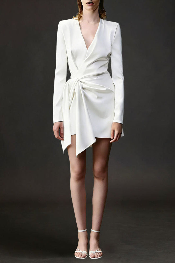 Irregular Long Sleeve Dress In White