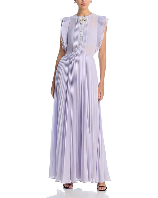 Flowering Girl Women Chiffon Ruffled Maxi Dress in Lilac