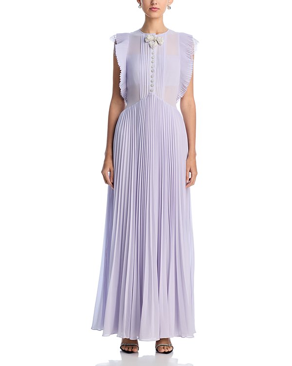 Flowering Girl Women Chiffon Ruffled Maxi Dress in Lilac