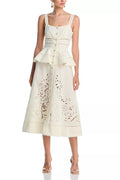 Flowering Girl Women Peplum Hollow Midi Dress In Beige