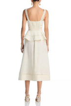 Flowering Girl Women Peplum Hollow Midi Dress In Beige