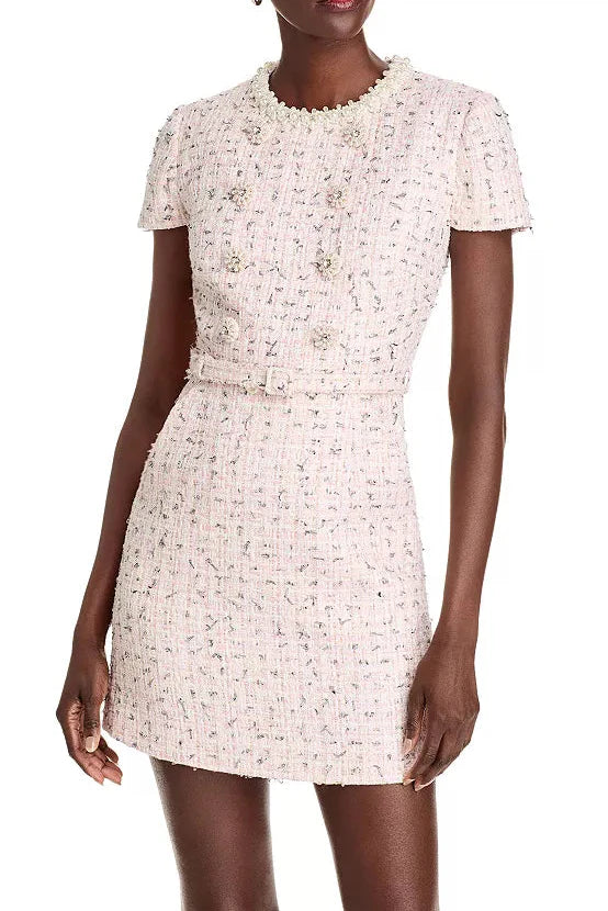 Flowering Girl Women Embellished Bouclé Mini Dress In Pink
