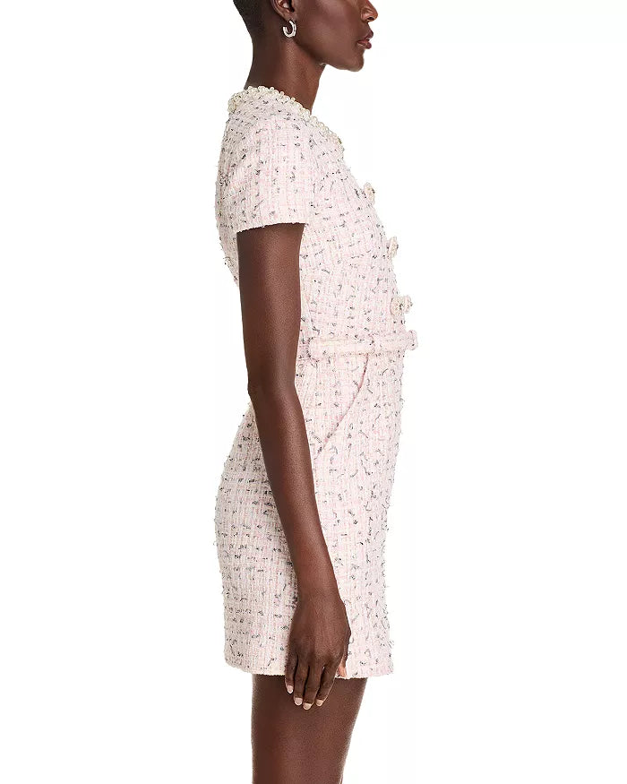 Embellished Bouclé Mini Dress in pink