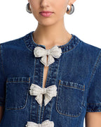 Flowering Girl Women Bow Embellished Denim Mini Dress In Blue