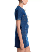 Flowering Girl Women Bow Embellished Denim Mini Dress In Blue