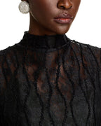 Flowering Girl Women Lace Mock Neck Top in black