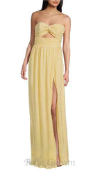 Flowering Girl Women Strapless Pleated Maxi Dress in lemon
