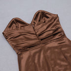 Flowering Girl Women backless split twist-front bodycon midi dress in brown