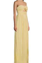 Flowering Girl Women Strapless Pleated Maxi Dress Lemon