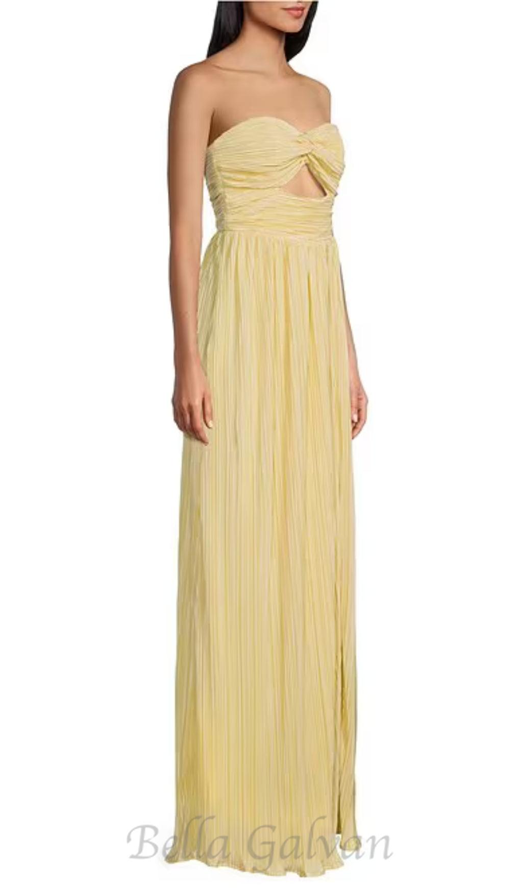 Flowering Girl Women Strapless Pleated Maxi Dress in lemon